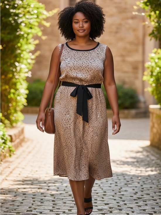 LOFT Dresses & Skirts - LOFT Polka Dot Sleeveless Cinch Waist Dress | Taupe Black M